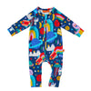 This long sleever romper really shows off the Rocket Ride print. Turn over feet to keep baby warm, the zipper keeps parents sane when changing nappies!