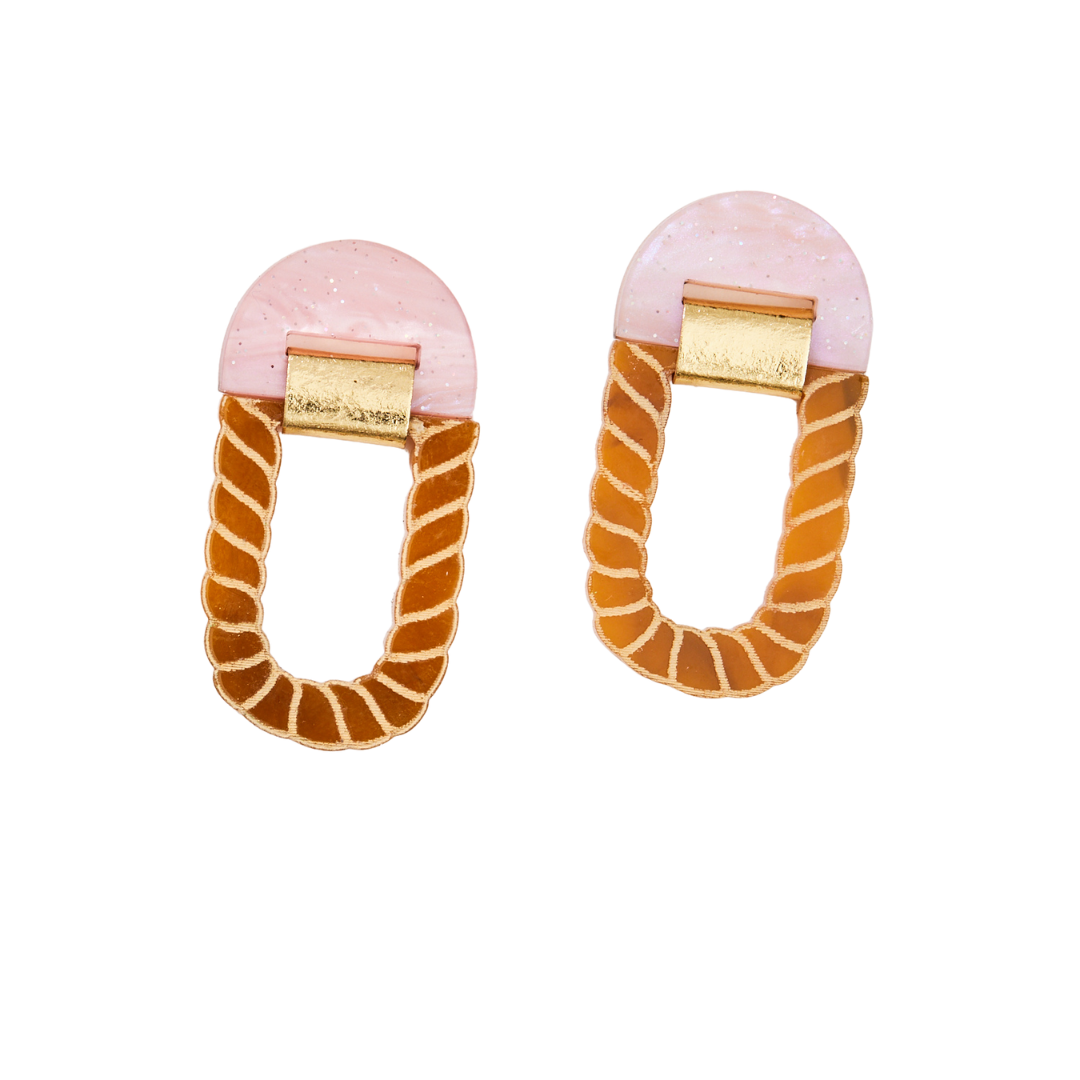 Rope Hoop Earrings-Pink_Tan by Martha Jean