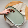 Ruffle medium oval platter - Sage on Natural