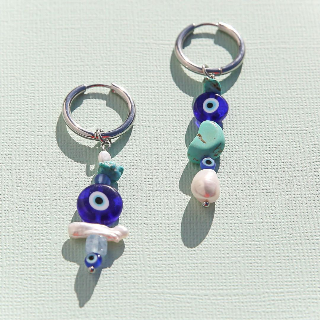 Silver Evil Eye Huggie Hoops