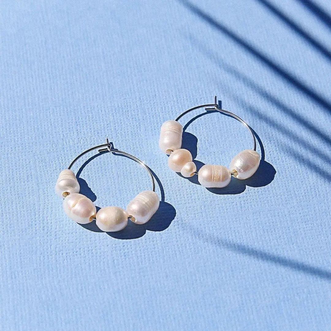 Small Silver Pearl Hoops