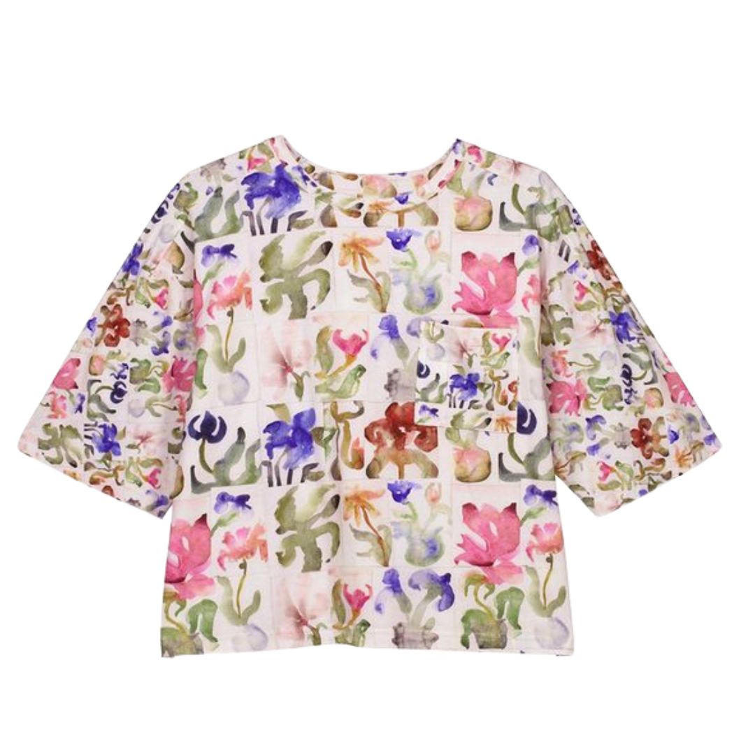 Tasmin Boxy Tee - Watercolour Collage