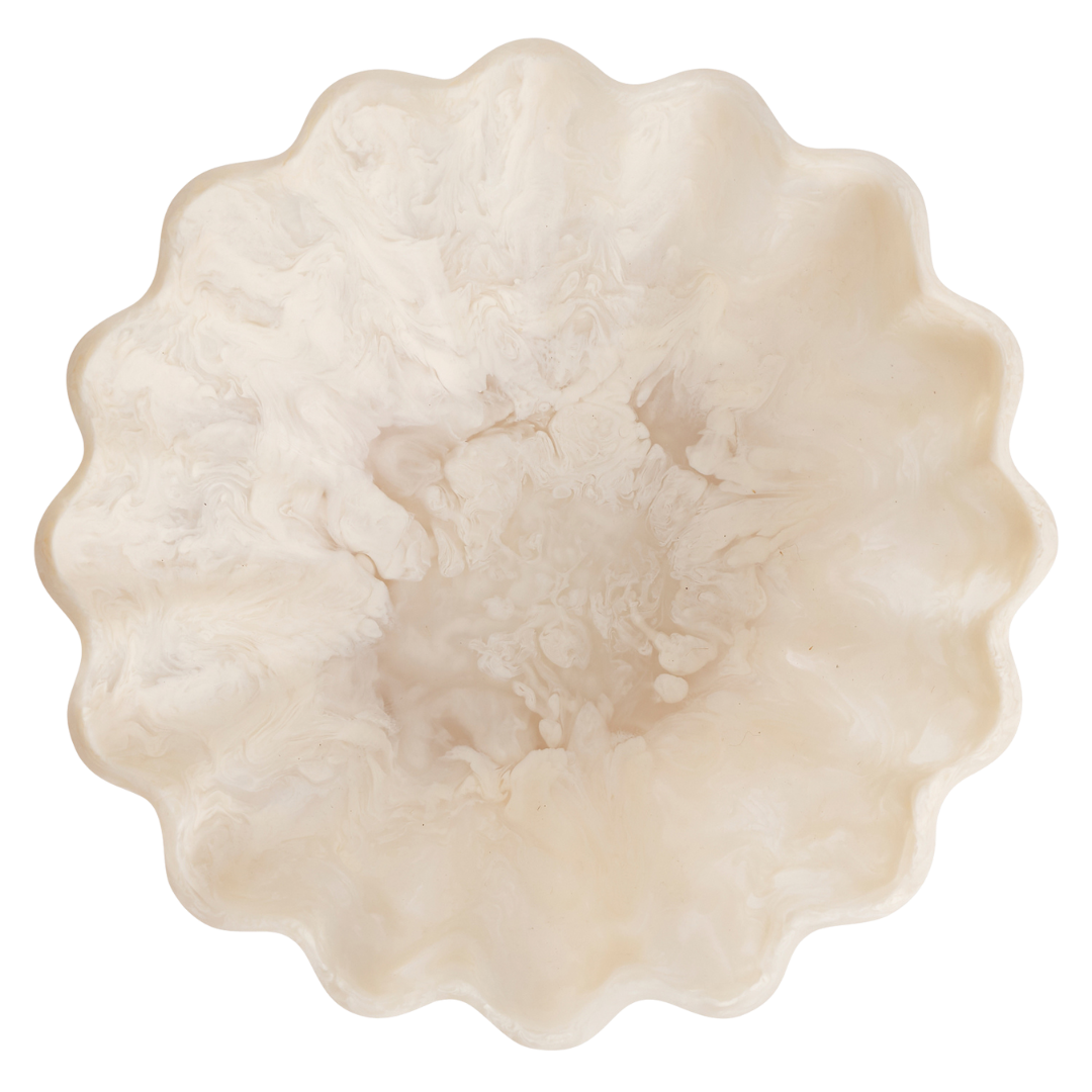 Softly fluted silhouette adds texture and visual interest. Perfectly sized for salads, fruit bowls or table centrepieces in a classic vanilla coloured resin from Sage & Clare