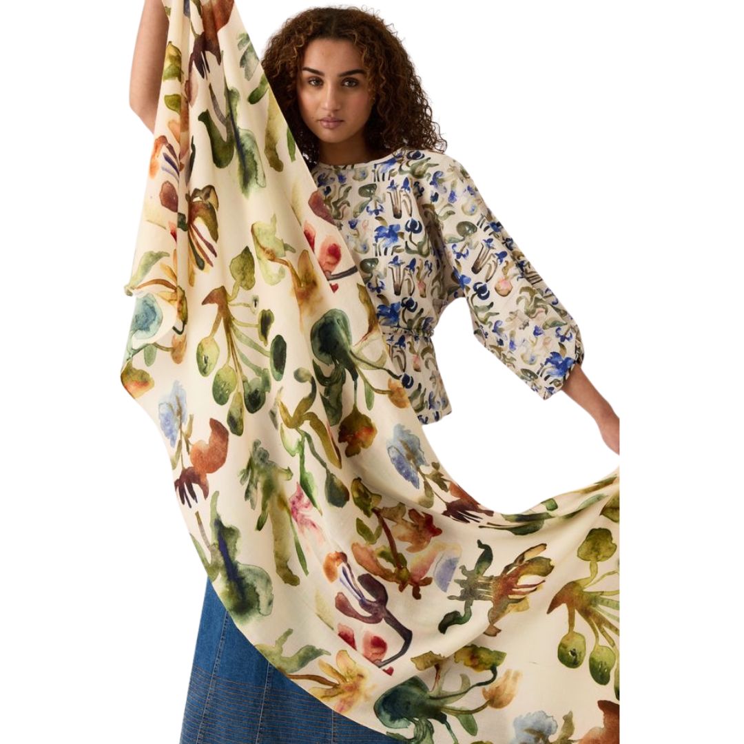 Wool Long Scarf - Watercolour Collage