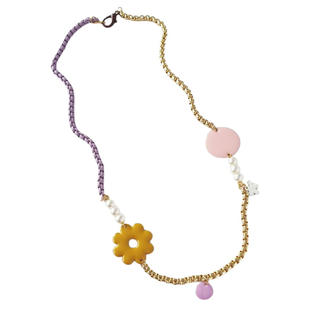 Cousins Necklace - Chartreuse/Pink