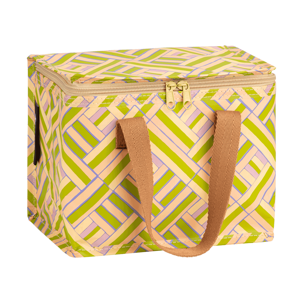Lunch cooler bag with pistachio and lilac geometric pattern from Kollab
