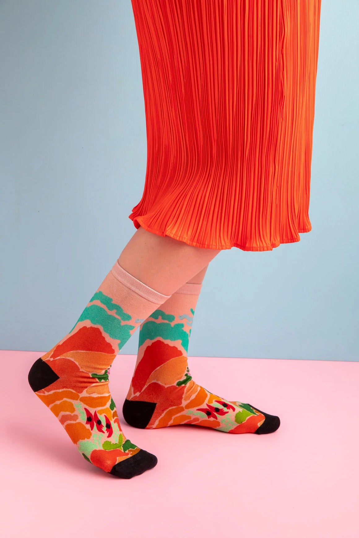 Rainbow outback socks by Julie White Featuring original hand drawn 'RAINBOW OUTBACK‘ print - Painted while dreaming of rocky landscapes in the Australian outback