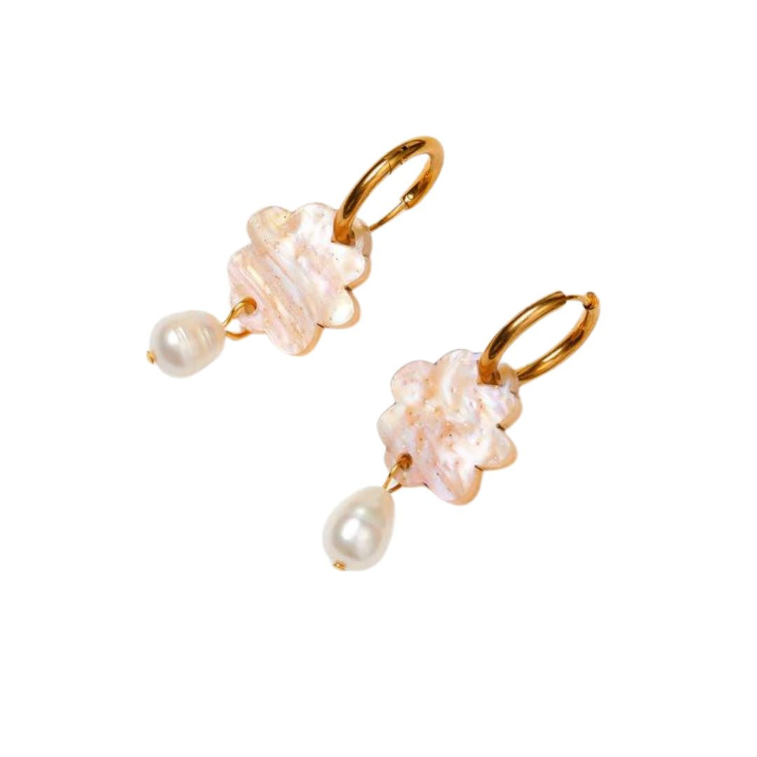 CLOUD & PEARL EARRINGS - GOLD SWIRL