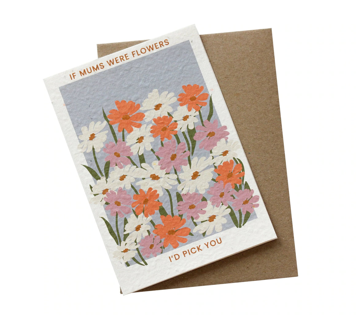 Adorned on our 100% recycled, seeded paper This card is embedded with Swan River daisy seeds and can be planted for an array of Swan River daisies to bloom Recycled paper envelope included with regular size Blank inside, so go for it; pour your heart out