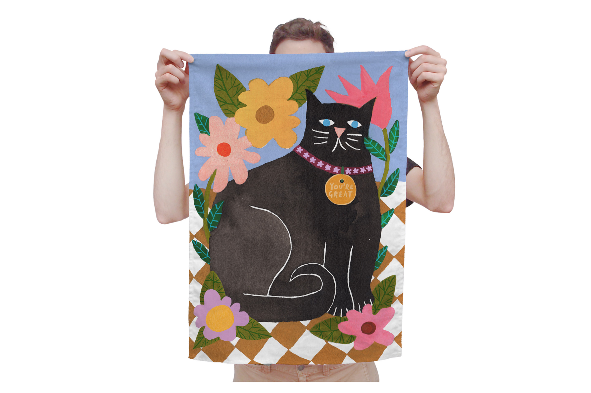 togetherness design -The You're Great illustration features an original Togetherness Design illustration printed onto a cotton/linen tea towel. This textile piece is great for hanging in your house as a piece of art or or adding a splash of colour to your kitchen.